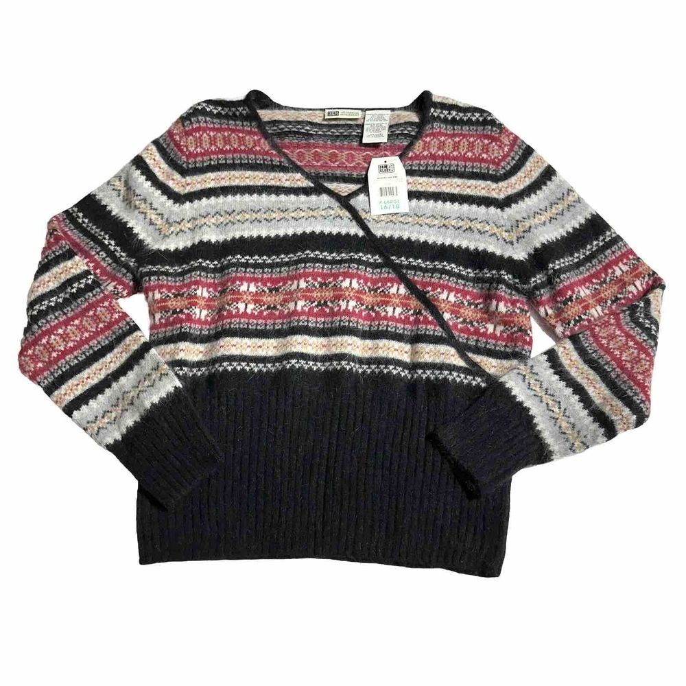 Vintage Y2K Faded Glory Angora Nylon Blend Fair Isle Sweater Size XL 14 16 NWT